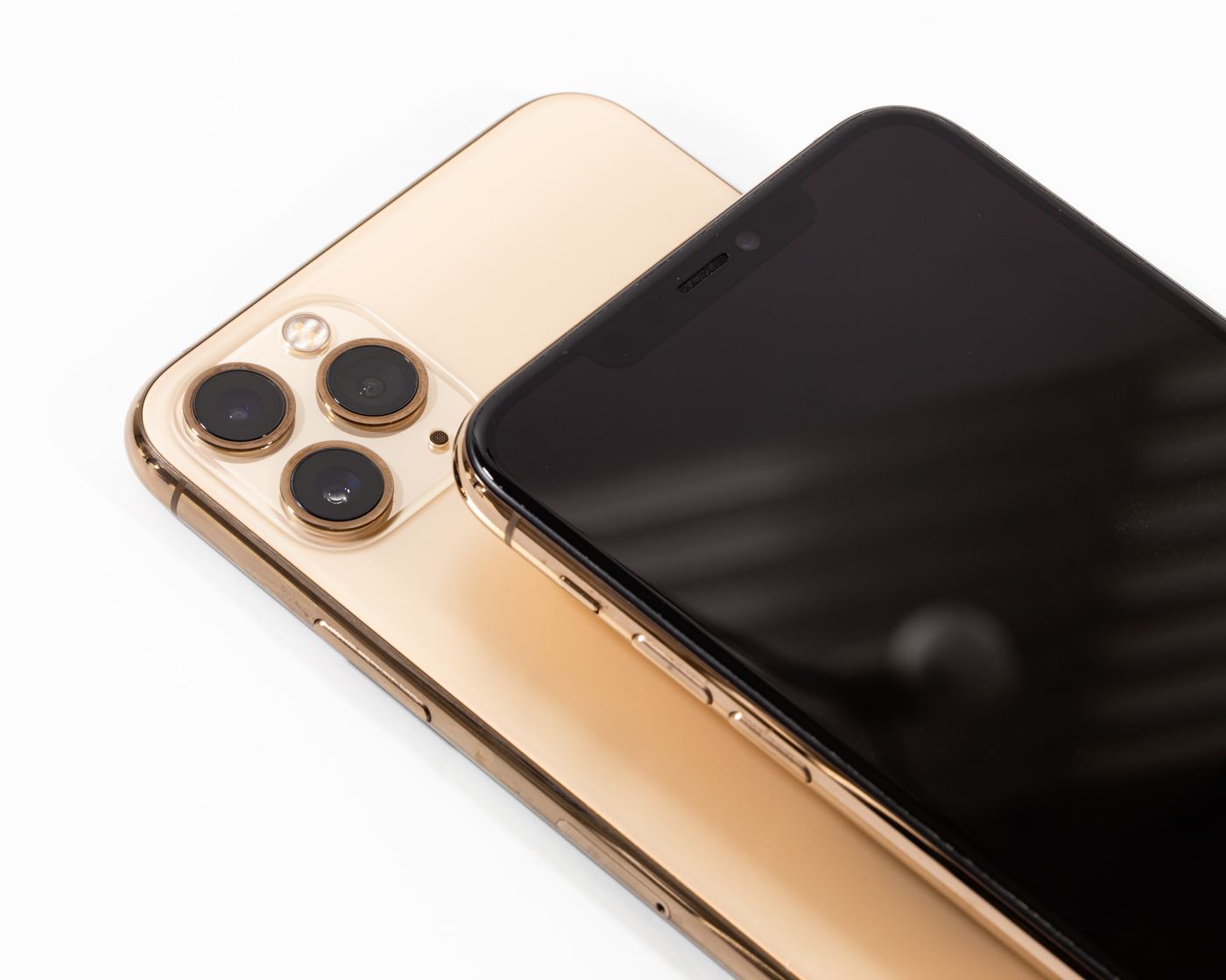 Gold iPhone 11 Pro front and back on white