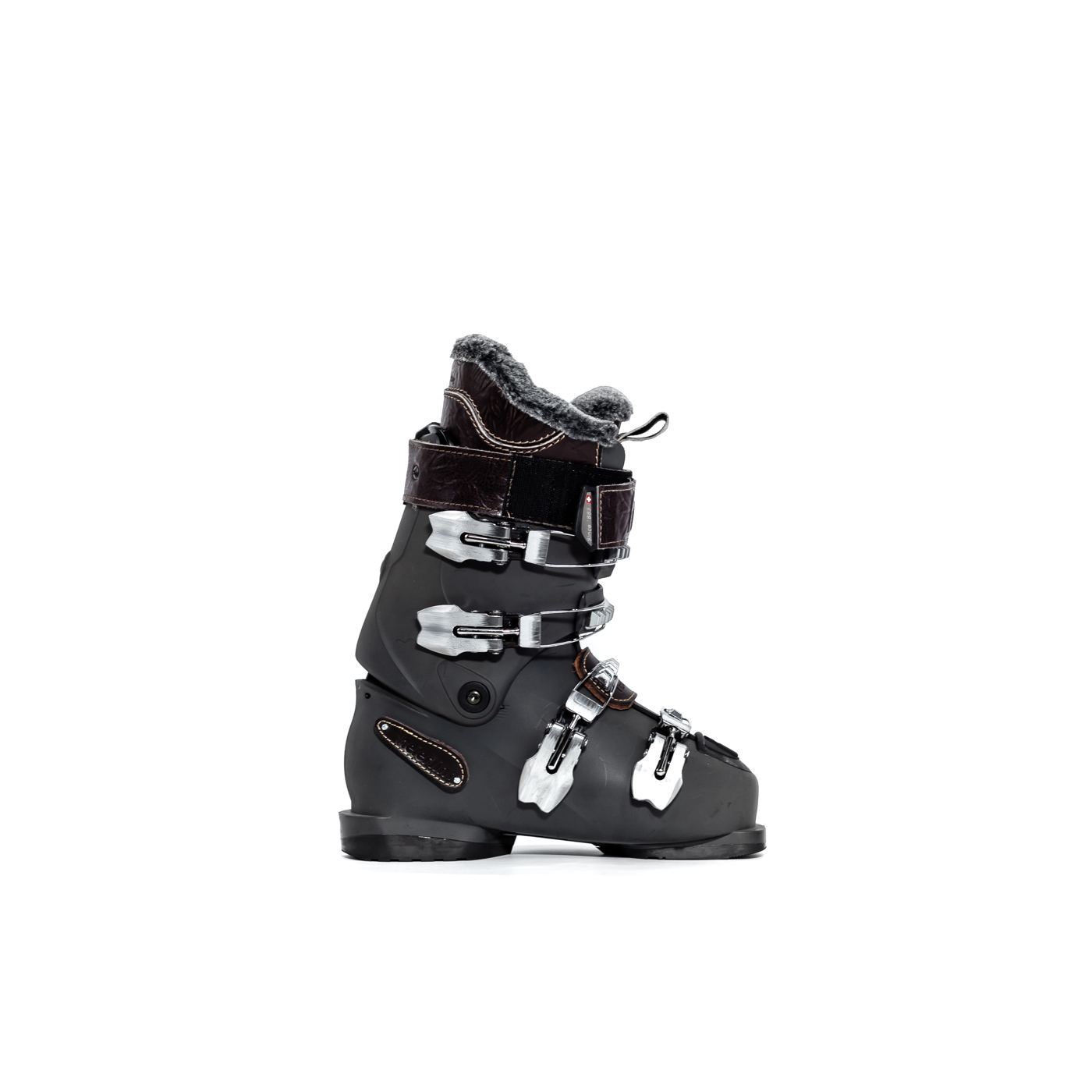 Black ski boot isolated on pure white